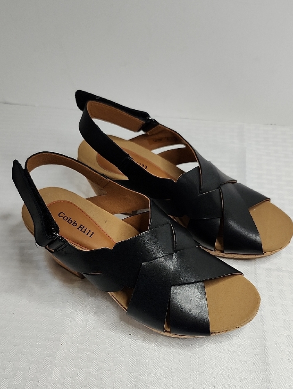 Cobb Hill Sandals Black Leather Slingback Cork Heel